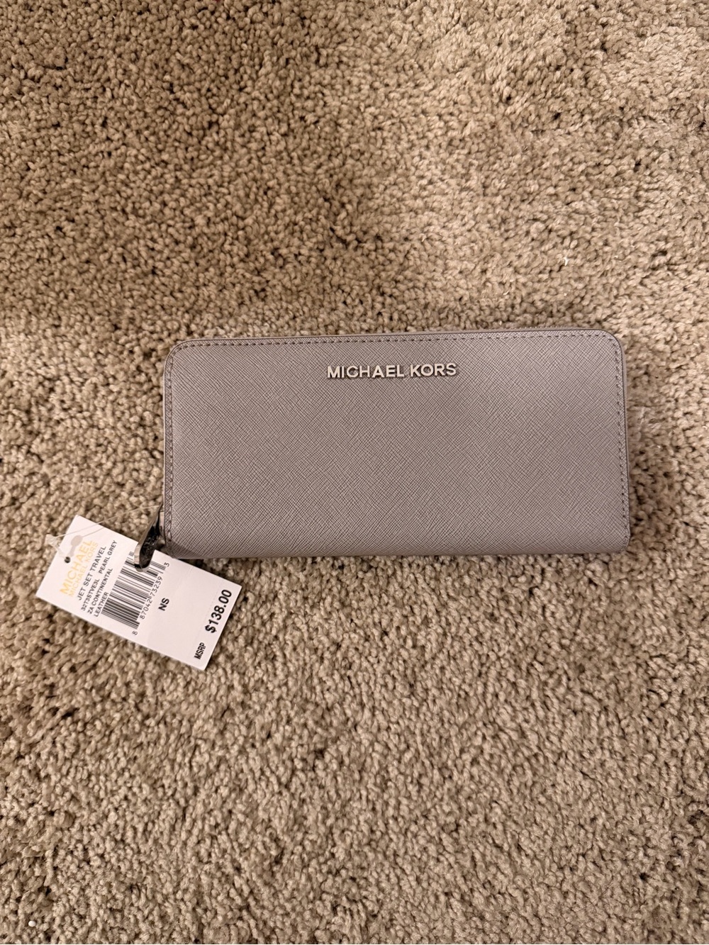 Michael Kors Light Gray Saffiano Zip Wallet